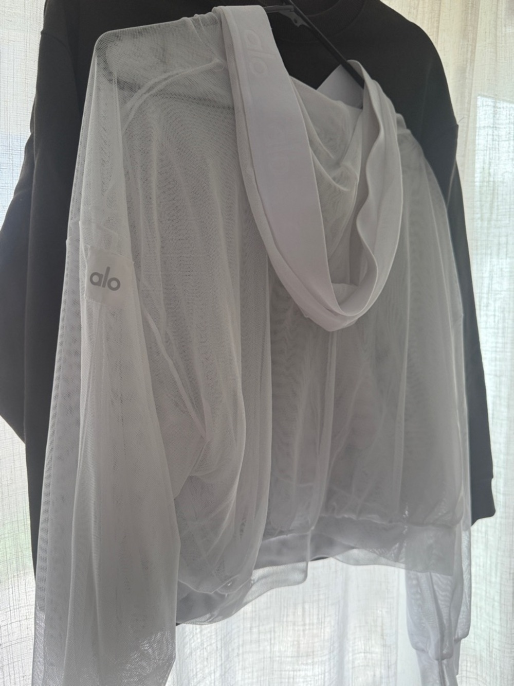 ALO Yoga Sheer White Long-Sleeve Hooded Top